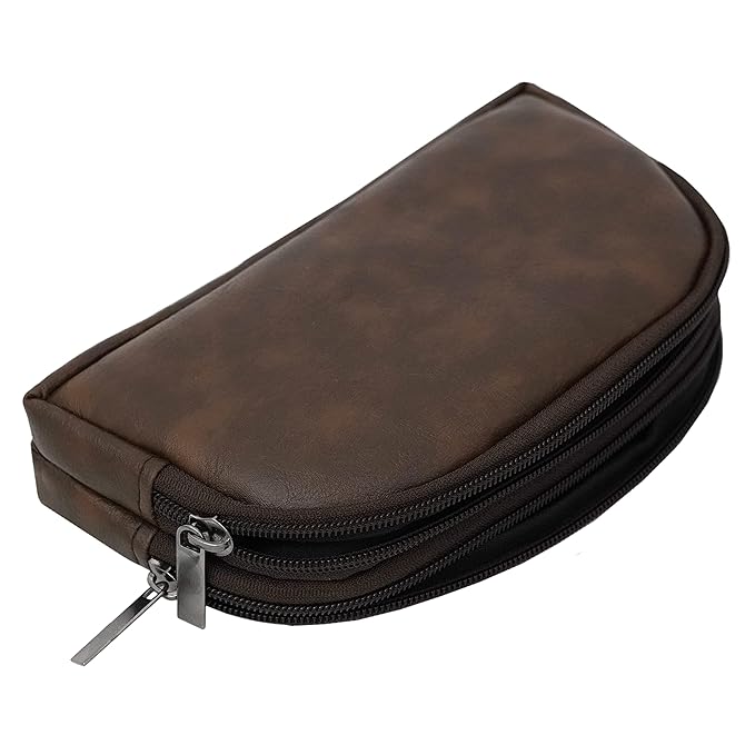 TULMAN PU Leather Toiletry Bag for Travelling Shaving Kit Makeup Cosmetic Organizer Pouch – Brown - 20 x 11 x 4.5 cm- Unisex (2 Pack) - Mytrendzcart