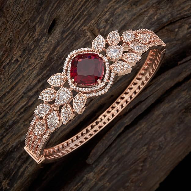 Kushal's Fashion Jewellery Rose-Gold Polish Ruby Kada with Sparkling Cubic Zirconia - 377278 Mytrendzcart