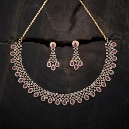 Fashion Jewellery Ruby Gold Plated Zircon Necklace Set - 409932 Mytrendzcart