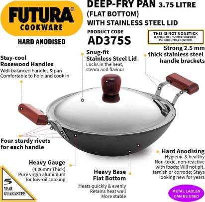 Hawkins Futura Hard Anodised Kadhai with Stainless Steel Lid 3.75 L (AD375S) Mytrendzcart