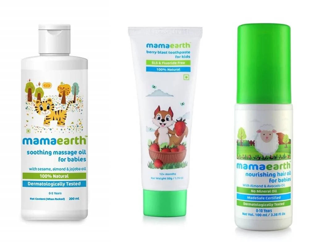 Mamaearth Toothpaste + Hair Oil + Massage Oil For Kids Combo Pack Mytrendzcart