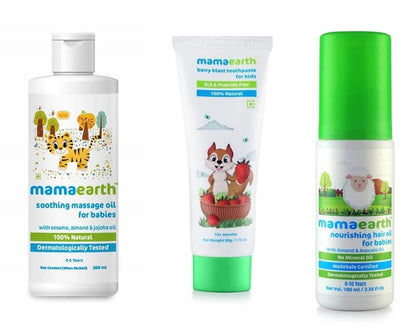 Mamaearth Toothpaste + Hair Oil + Massage Oil For Kids Combo Pack Mytrendzcart