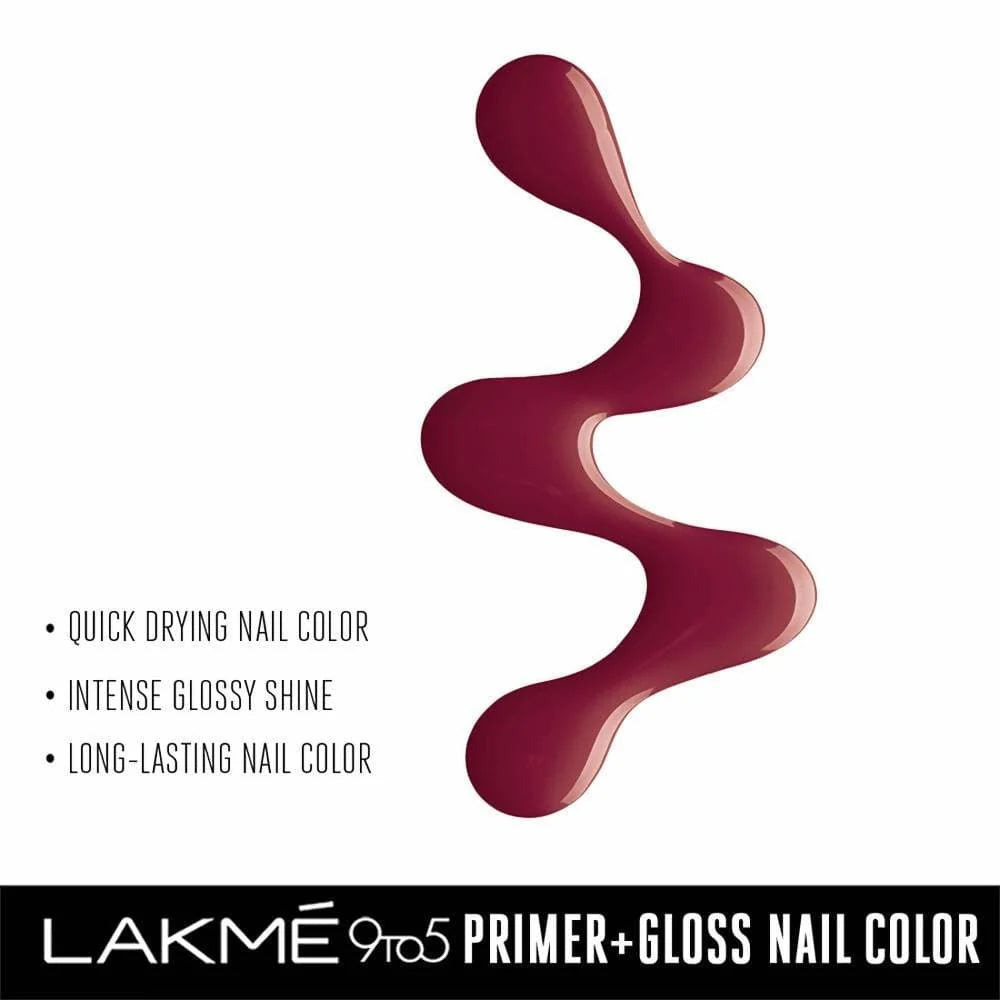 Lakme 9 to 5 Primer + Gloss Nail Colour - Red Alert Mytrendzcart