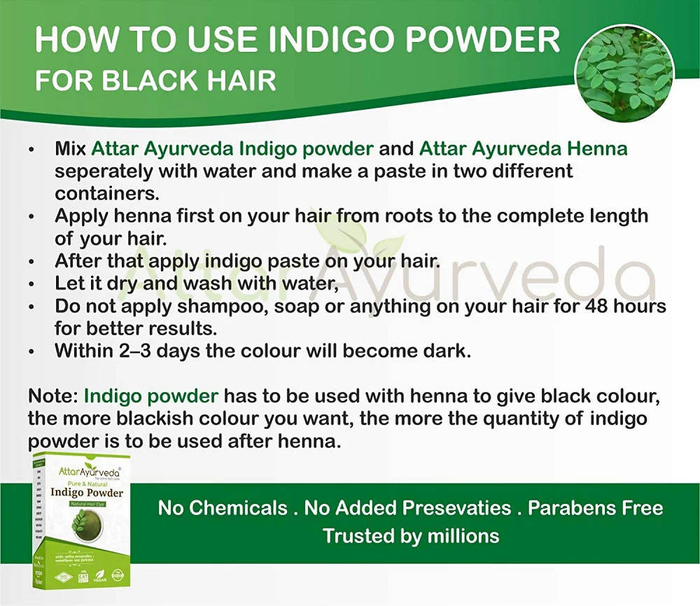 Attar Ayurveda Pure & Natural Indigo Powder - Natural Hair Dye -Pack Of 1 - 200 gm Mytrendzcart