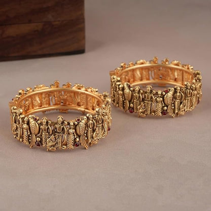 Shining Diva Fashion 18k Gold Plated Lord Ram Sita Bangles for Women | Set of 2 Bangles Set | Latest Stylish Traditional Kada Bangles | Just Like Real Gold Jewellery | Ram Parivar Temple Bangles Mytrendzcart