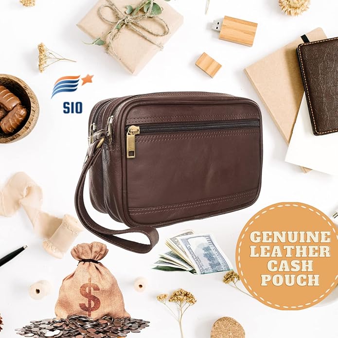 SIO™ Men's Genuine Leather Cash Pouch/Money Carrying Pouch/Multipurpose travel Pouch Leather Big Wrist Clutch Bags Business Handbag Sling Bag,Document Carry Shop Bag - Mytrendzcart