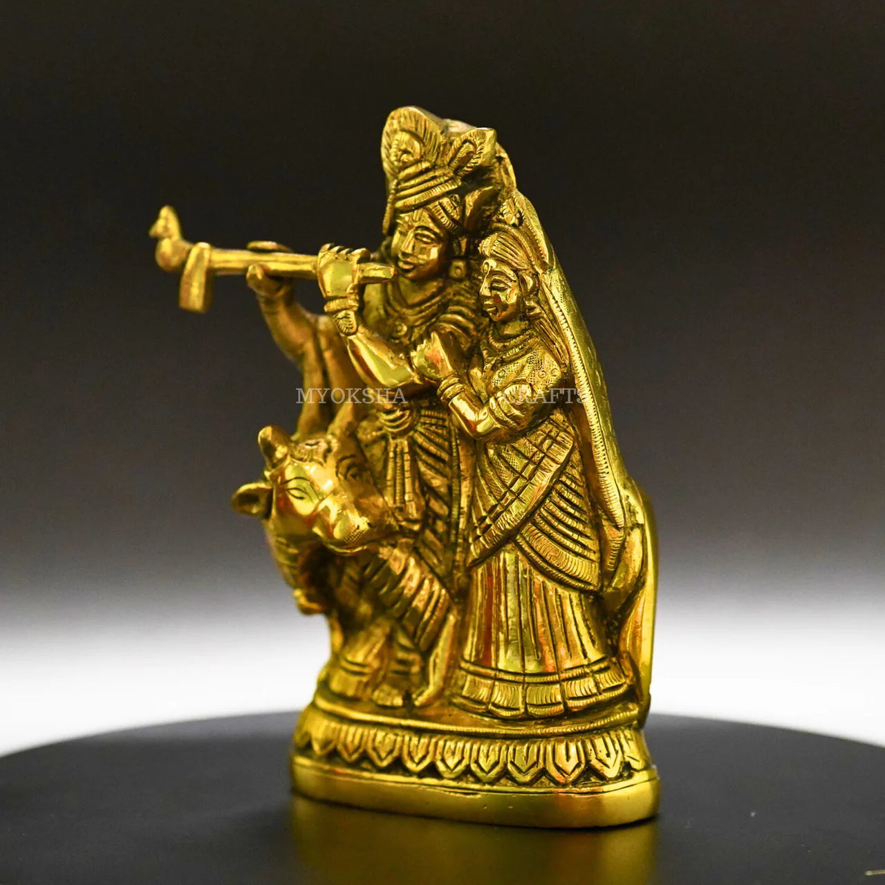 Radha Krishna with Cow Brass Idol - Symbol of Divine Love Mytrendzcart