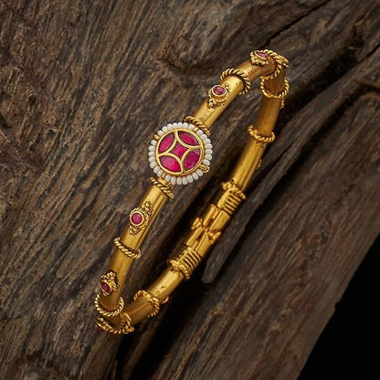 Fashion Jewellery Ruby Gold Plated Ethnic Antique Kada - 411498 Mytrendzcart