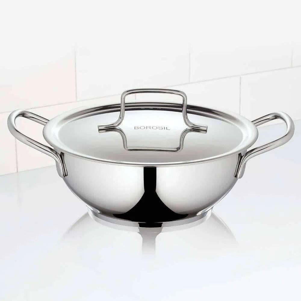 Borosil Stainless Steel Deep Kadhai With Lid, 2.3 Litre Mytrendzcart