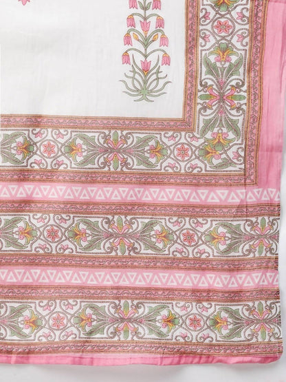 Yufta Women Pink & Yellow Handblock Printed Pure Cotton Kurta with Trouser & Dupatta Mytrendzcart