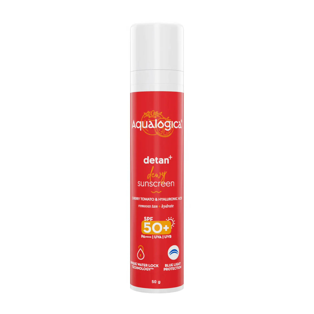 Aqualogica Detan + Dewy Sunscreen With Cherry Tomato & Hyaluronic Acid, SPF 50+ & PA++++ -50 gm Mytrendzcart