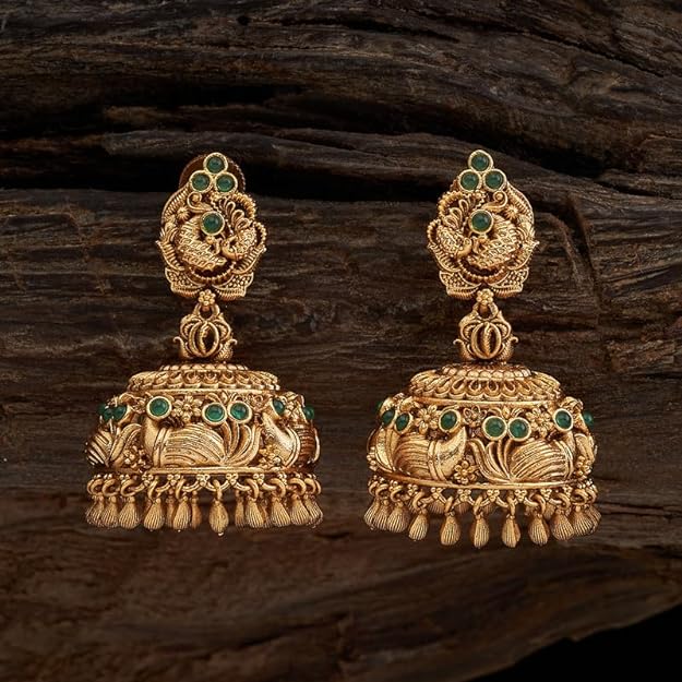 Kushal's Fashion Jewellery Green Gold Plated Ethnic Antique Earring - 412137 Mytrendzcart