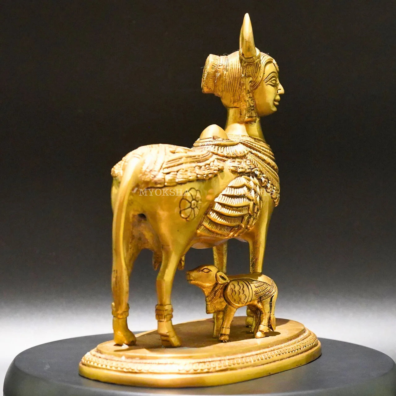 Brass Kamadhenu with Calf Idol - Divine Source of Fulfillment and Nourishment Mytrendzcart