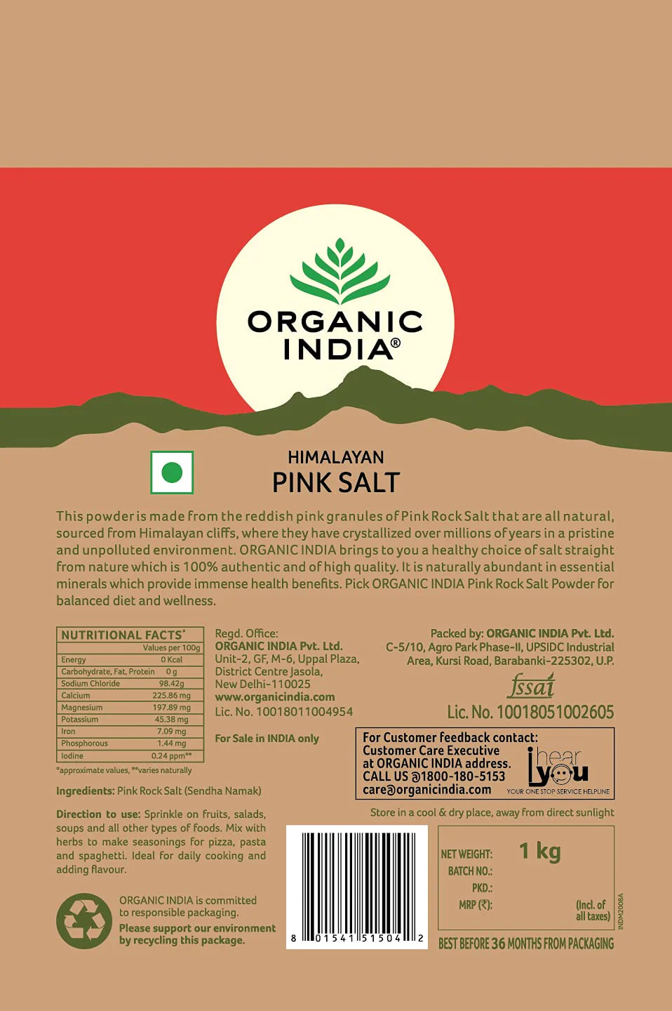 Organic India Himalayan Pink Rock Salt -1 kg Mytrendzcart