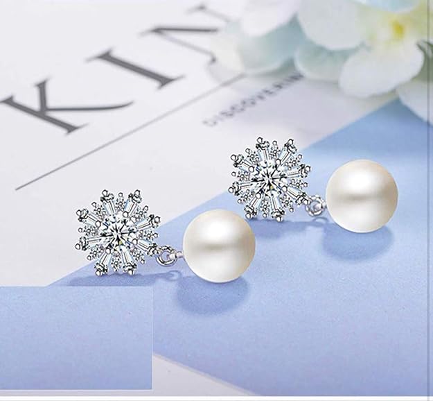 Shining Diva Fashion Latest Crystal Pearl Silver Plated Earrings for Women Mytrendzcart