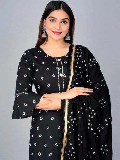 Kalini Bandhani Printed Kurta with Sharara & Dupatta -M Mytrendzcart