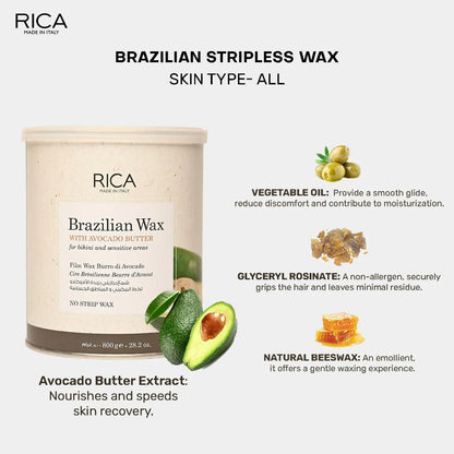 Rica Brazilian Wax with Avocado Butter, Natural & Stripless Wax -800 ml Mytrendzcart