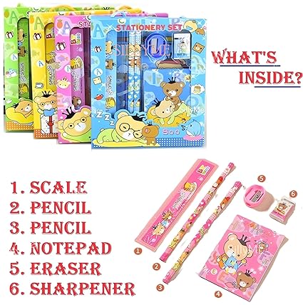 12 pcs Cute Cartoon Stationery Set - Includes Pencil scale , eraser note - Return Gifts Birthday Party for kids - Best Birthday Return Gifts for Kids in Bulk - Return Gifts for Kids Age 3 4 5 6 7 8 12 Mytrendzcart