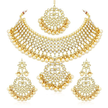 Sukkhi Trendy Kundan Gold Plated Wedding Jewellery Pearl Choker Necklace Set for Women (N73544) Mytrendzcart