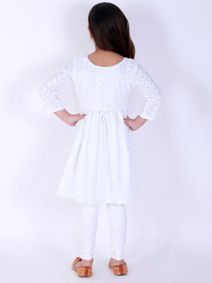 Vastramay Pure Cotton Lukhnowi Chikankari Anarkali Kurta With Cotton Hosiery Leggings For Girls -6-12 M Mytrendzcart