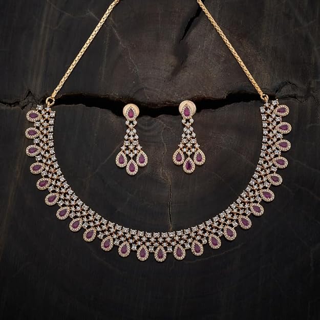 Kushal's Fashion Jewellery Ruby Gold Plated Zircon Necklace Set - 409932 Mytrendzcart