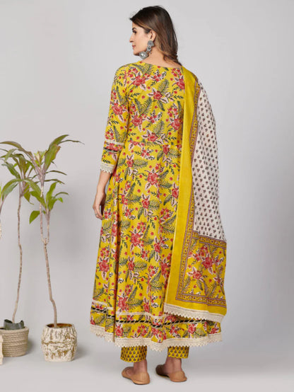 NOZ2TOZ Women's Yellow Anarkali Kurta & Pant With Dupatta Set- (3pcs Set) -S Mytrendzcart