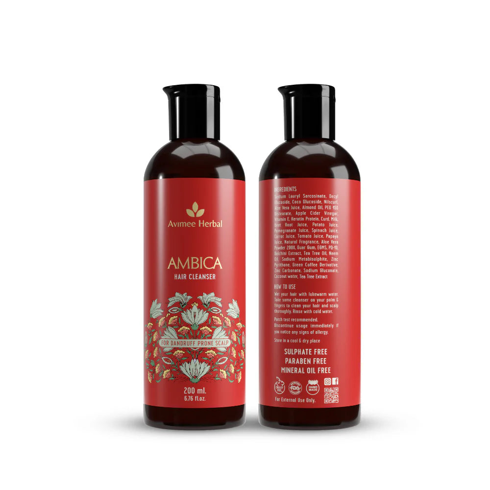 Avimee Herbal Ambica Hair Cleanser Fights Dandruff & Moisturizes Scalp Naturally, With Aloe Vera, Apple Cider Vinegar, Tea Tree, Neem Oil -200 ml Mytrendzcart