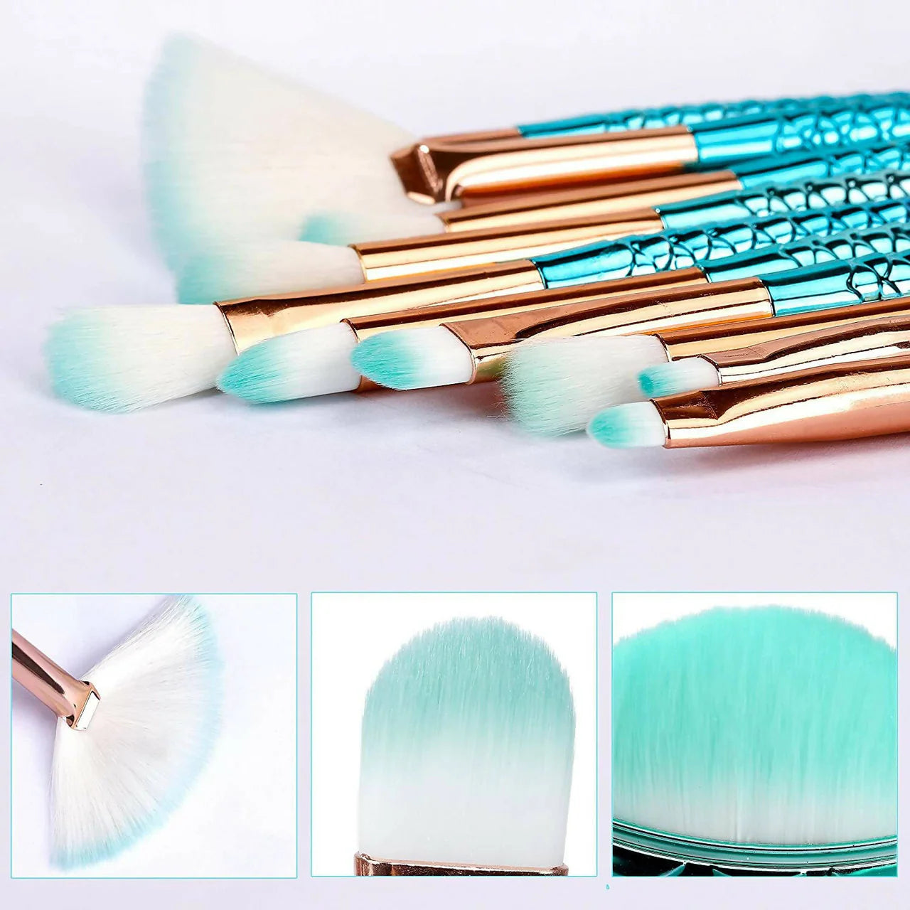 Favon Pack of 10 Professional Mermaid Shaped Makeup Brushes -Combo Mytrendzcart