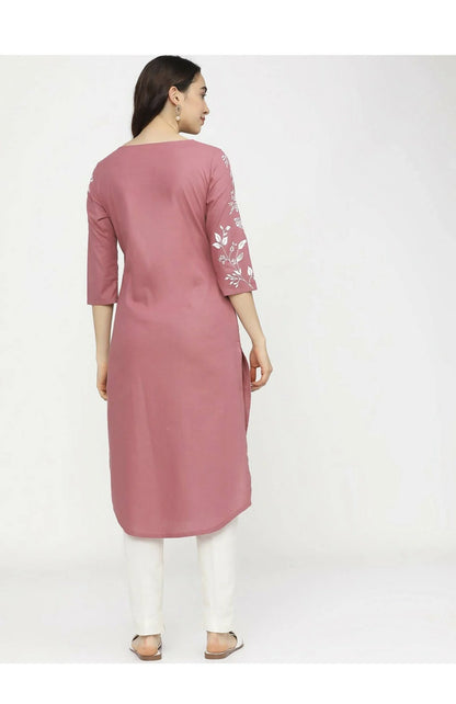 Cheera Embellished Daily Wear Cotton Blend Kurta - Peach -XS-36 Mytrendzcart