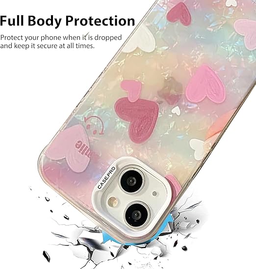 mobistyle Designed for iPhone 14 Cover Cool Shining Shell Love Heart Pattern Design with TPU Edges Phone Back Cover Case for Girls Women (Bling Heart Pink) - Mytrendzcart