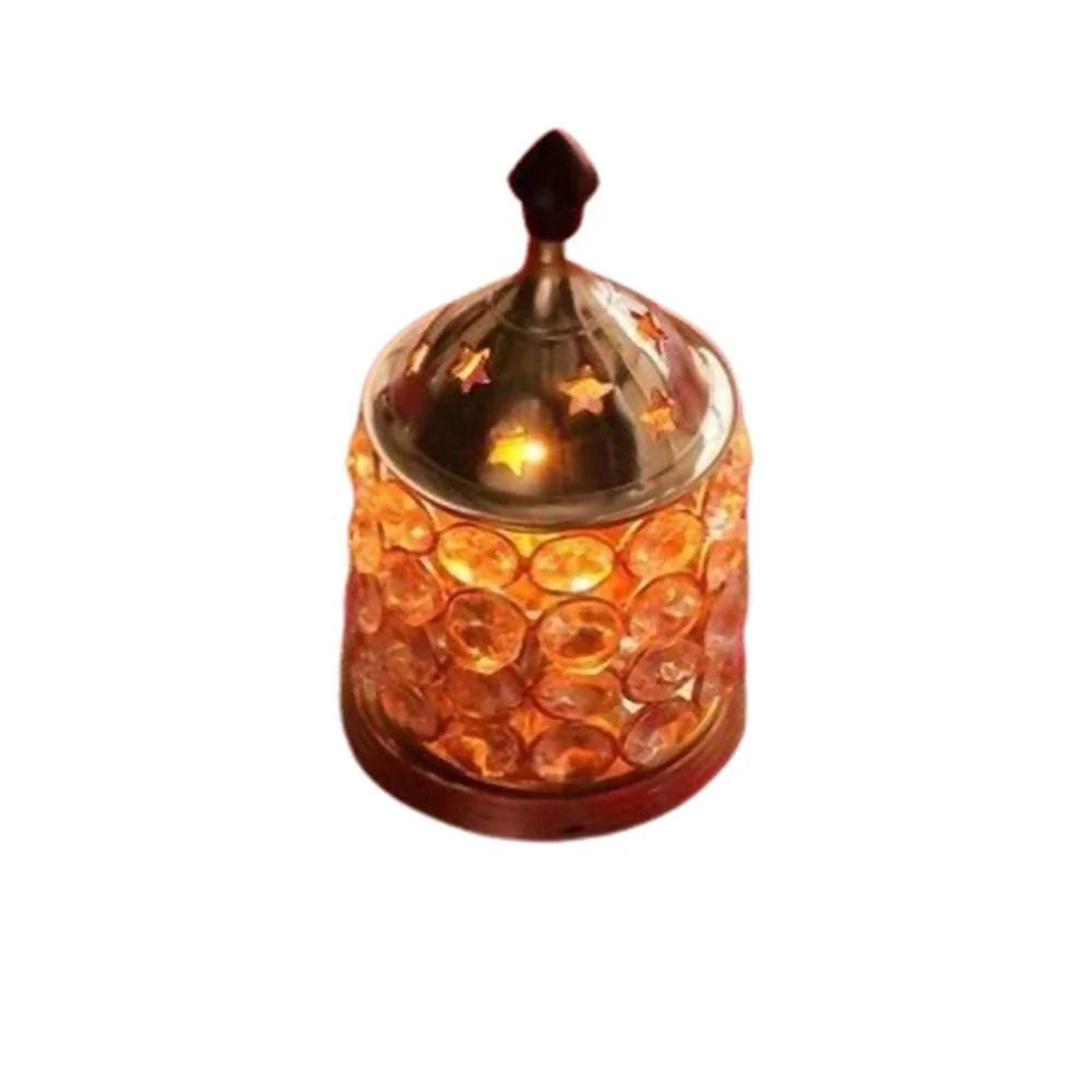 Puja N Pujari Gold Brass Crystal Akhand Jyoti with Glass Cover / Diwali Oil Lamp Diya Mytrendzcart