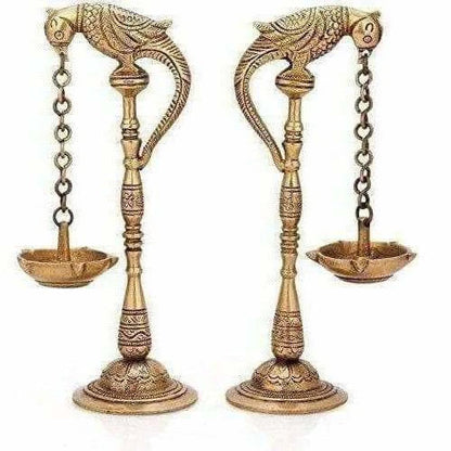 Brass - Pair Of Bird Diya Oil Lamp Stand Mytrendzcart