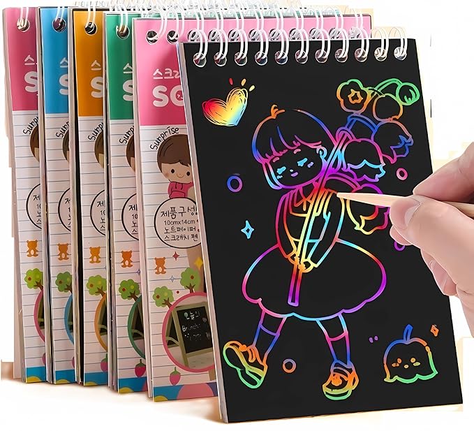 10pc Magical Scratch Book for Kids - Return Gifts Birthday Party for Kids Scratch Sheets - Best Birthday Return Gifts for Kids in Bulk - Magic Drawing Set Painting Activity Book - Scratch Note Book Mytrendzcart