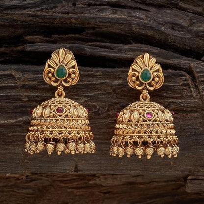 Kushal's Fashion Jewellery Ruby-Green Gold Plated Ethnic Antique Earring - 412844 Mytrendzcart