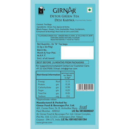 Girnar Detox Green Tea - Desi Kahwa -36 Tea Bags Mytrendzcart