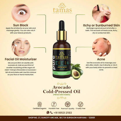 Tamas Pure Ayurveda 100% Organic Avocado Cold Pressed Carrier Oil- USDA Certified Organic- 30ML Mytrendzcart