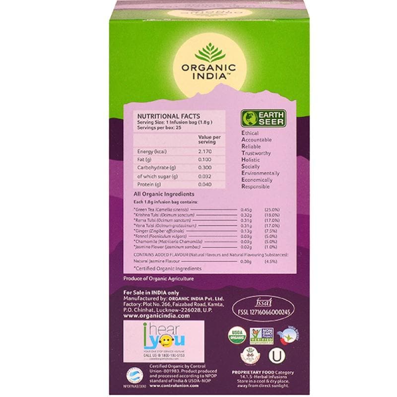 Organic India Tulsi Green Tea Jasmine 25 Tea Bags -Pack of 1 Mytrendzcart