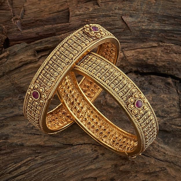 Fashion Jewellery Ruby Gold Plated Ethnic Antique Bangles - 410799 Mytrendzcart