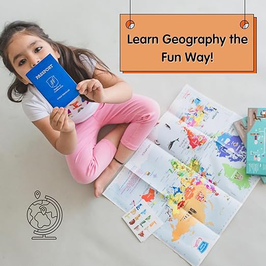 CocoMoco Kids Pretend Play Passport With World Map And Stickers Educational Learning Toy For Boys Girls - Unique Birthday Return Gift For Kids Combo Pack Of 10,Multicolor Mytrendzcart