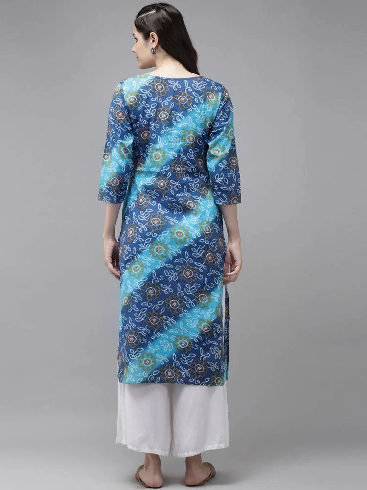 Yufta Blue Bandhani Kurta -S Mytrendzcart