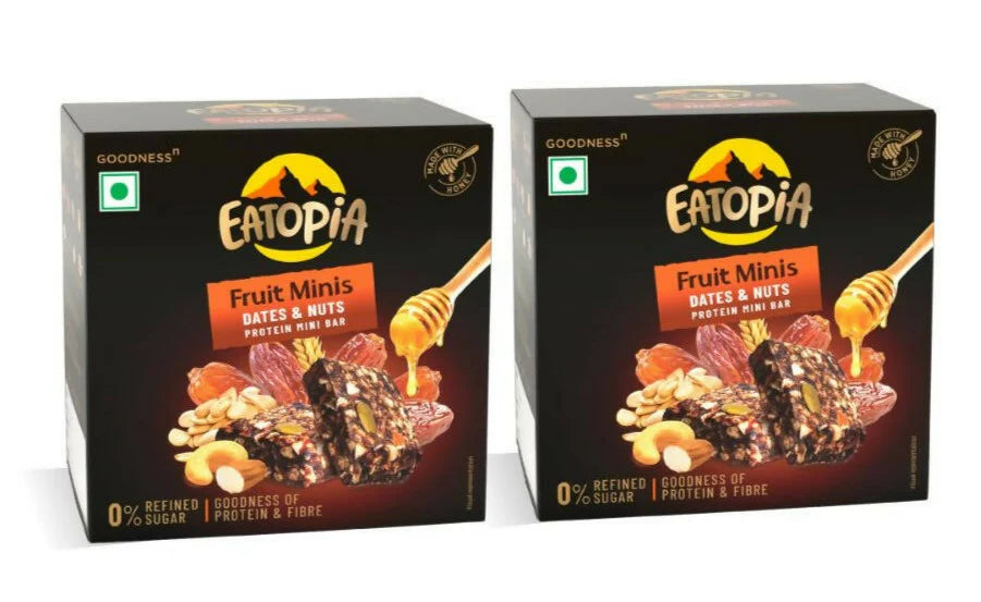 Eatopia Fruit Minis - Dates & Nuts Protein Mini Bar -100 gm - Pack of 2 Mytrendzcart