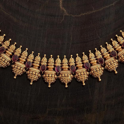 Kushal's Fashion Jewellery Ruby Gold Plated Ethnic Antique Necklace - 416992 Mytrendzcart