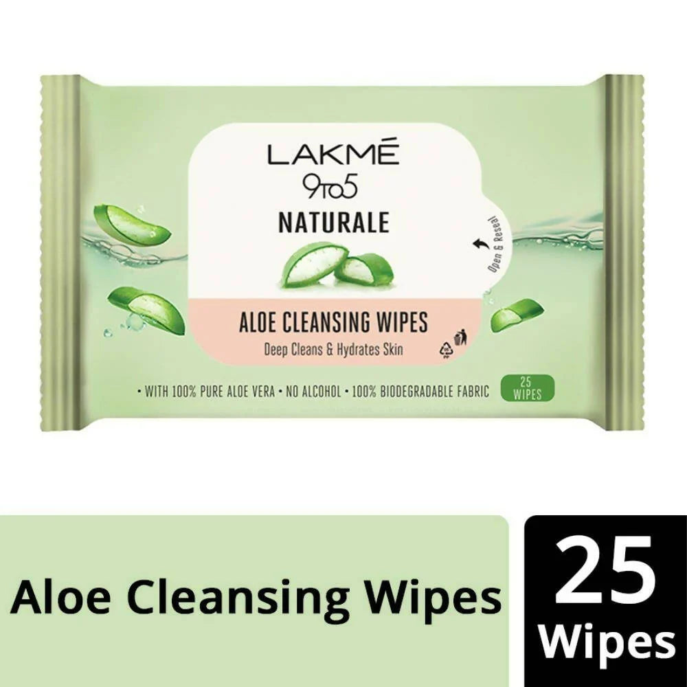 Lakme 9to5 Natural Aloe Cleansing Wipes -25 Wipes Mytrendzcart