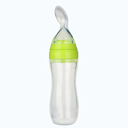 Safe-O-Kid Easy Squeezy Silicone Food Feeder Spoon (Soft Tip) Bottle- Green- 90mL Mytrendzcart