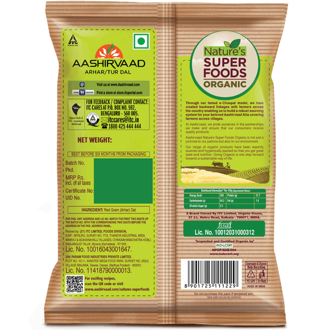 Aashirvaad Nature's Super Foods Organic Tur Dal -500 gm Mytrendzcart