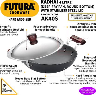 Hawkins Futura Hard Anodised Kadhai 30 cm Diameter with Lid 4 L (AK40S) Mytrendzcart