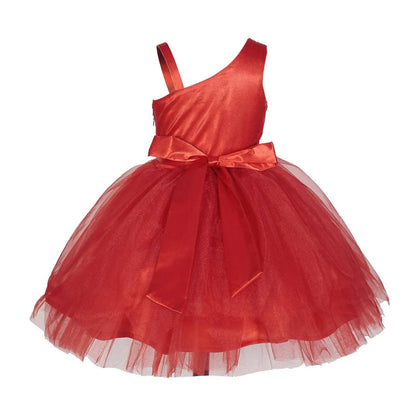 Asmaani Baby Girl's Red Satin Knee Length Frock (AS-DRESS-22148) -1 - 2 Years Mytrendzcart