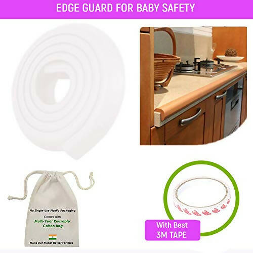 Safe-O-Kid Unique High Density L-Shaped 2 Mtr Long Mini 4 Edge Guard With 16 Corner Cushions - Cream Mytrendzcart