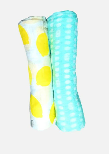 Kindermum Organic Cotton Muslin Swaddle Blanket 100 Cm X 100 Cm - Set Of 2 - Pista And Lemon -Large (0-12 Month) - Set of 2 Mytrendzcart