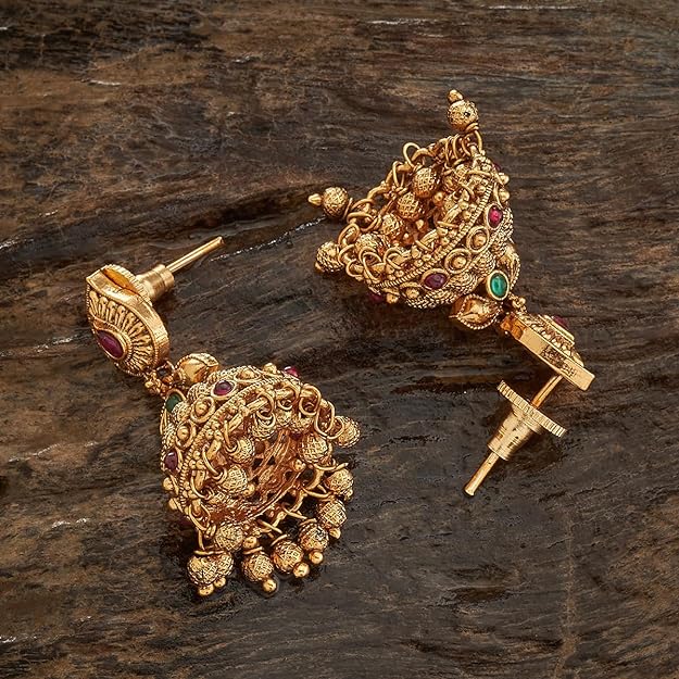 Kushal's Fashion Jewellery Ruby-Green Gold Plated Ethnic Antique Earring - 411919 Mytrendzcart